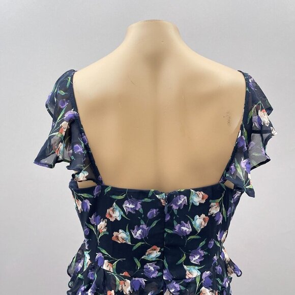 Lulus Viola‎ Floral Ruffle Midi Dress Navy Polyester Lined Womens Size S - Picture 8 of 15